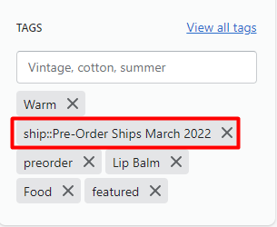 Tag on the product in the admin 